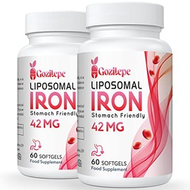 Gozitepe Liposomal Iron Supplement (as Ferrous Sulfate) with Folic Acid 400mcg and Vitamin B12 10mcg, Increase Iron Levels for Adults, Superior Absorbed and Stomach Friendly (60 Count (Pack of 2))