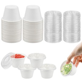 LPAMABA Pack of 50 Storage Jars with Lids, 4 oz Food Cups, Paper Cups, Food Storage Containers, Leak-Proof Sauce Cups, Small Tins Storage Jars with Lids for Sauces, Dips, Spices, White