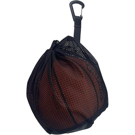 POFET Single Ball Bag with Zipper Pocket, Mesh Ball Bag Drawstring Sport Equipment Storage Net Bag Sling Backpack with Buckle Clip for Carrying Coaches Football Basketball
