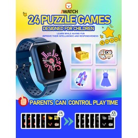 Jwatch Kids Smart Watch Phone Sos with 10 Stories 24 Puzzle Games Pedometer Kids Watches Toys for 6-12 Boys Girls Present Birthday Christmas （Blue）…