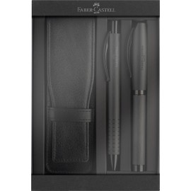 FABER-CASTELL 202189 - Set regalo Essentio alluminio nero, con penna stilografica, penna a sfera e astuccio per penne, set da scrittura elegante