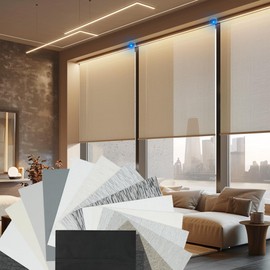 Blindify Motorized Light Filtering Shades, Work with Homekit Thread, Alexa Google Home, 60% Blackout Shades Translucent, Cordless Window Blinds with Remote Fabric Sample, Multi-Color