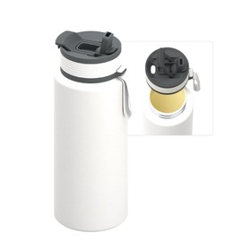 Asobu Boulder Puramic Insulated Sport Water Bottle with Dual Function Flip Open and Straw Lid for Hot Coffee and Cold Ice Coffee with Ceramic Coating 34 oz (White)