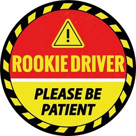 Super Vibrant, 6inch Rookie Driver Sticker for Student Drivers. Bold and Bright, Round Durable Decal Keeps New Drivers Safer. Large, Red and Yellow Please Be Patient Caution Cling Great for Car Window