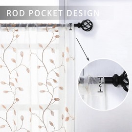 MRTREES Voile Sheer Curtain Valances, Leaves Embroidered Valance Curtains Rod Pocket, Small Sheer Window Curtain Treatment for Bedroom/Living Room/Kitchen/Basement(1 Panel, 54x16 Inches, Taupe Leaves)