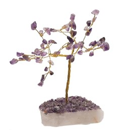 Sophia Serenity - Gemstone Tree - Geninue Purple Amethyst on White Quartz Base Decorative Ornament - Radiate Positive Energy Gifting & Homeware. H: 11cm x W: 11cm x D: 11cm.