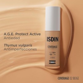 ISDIN Coverage Tono 2 Beige, Base de maquillaje de Alta Proteccin, Unifica el tono de la piel, disimula imperfecciones y protege contra la radiacin...