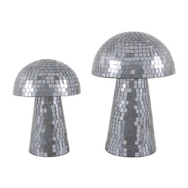 Deco 79 Glass Mushroom Decorative Sculpture Home Decor Statues, Set of 2 Accent Figurines 10", 8"H, Silver