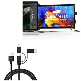 BoxWave Cable Compatible with Mobile Pixels Duex Plus - AllCharge 3-in-1 Cable - Jet Black
