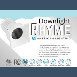 American Lighting RHYM-DL3Q 3in Deep Baffle Square Downlight, 15W, 5CCT Selectable, White Finish, IC Rated, 1150 Lumens, TRIAC Dimmable, Wet Location Rated