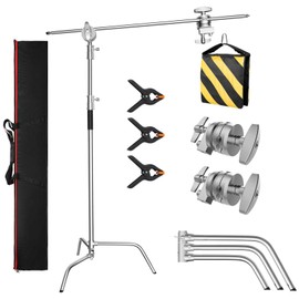 GSYXERGILES Heavy Duty C-Stand, Stainless Steel Tripod with Boom Arm - Max Height 10.5FT/320CM Photography Light Stand with 4.2FT/128CM Holding Arm for Studio Monolight, Softbox, Reflector