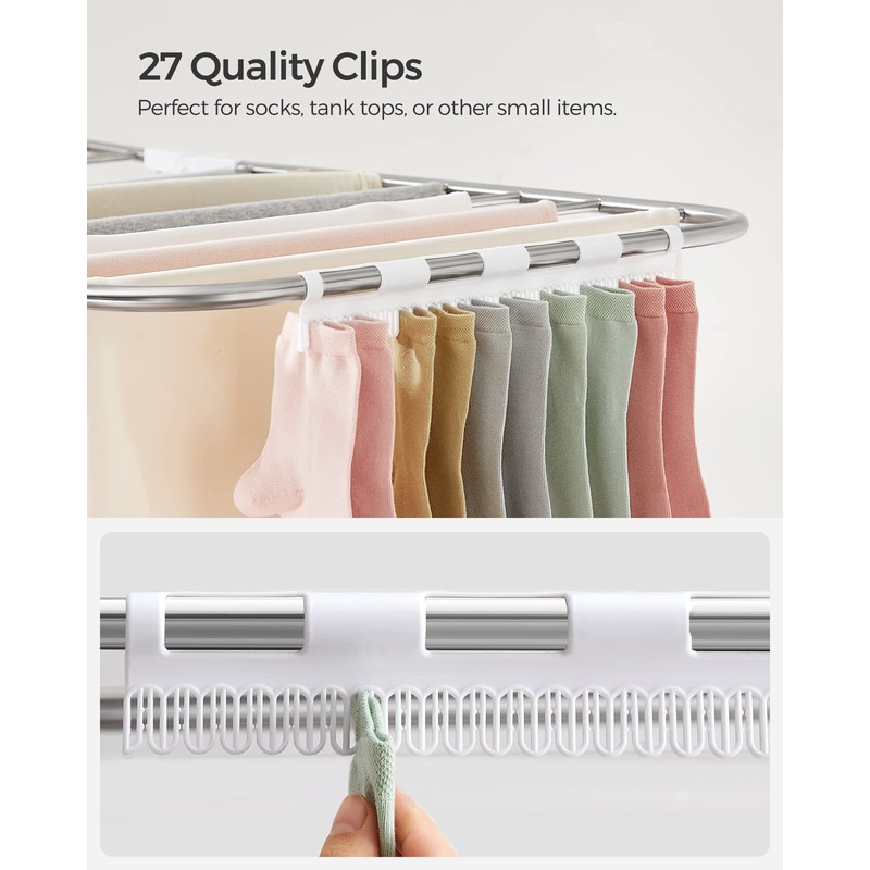SONGMICS Clothes Drying Rack, Foldable 2-Level Laundry Drying Rack, Free-Standing