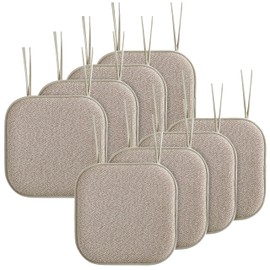 Elegant Comfort 8 Pack Chair Cushion Covers - Skid-Proof Rubber Backing - 16 x 16 Inch - Thick Dining Square Shape Seat Covers - Comfortable Textured Chair Pads with Ties - Chevron Pattern, Beige