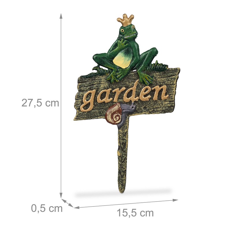 Relaxdays Cast Iron Garden Stake with Garden Lettering, Frog King