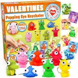 JOYIN JOYIN 28 Packs Valentine's Day Gift Cards with Popping Eyes Animal Keychains for Kids Party Favor, Classroom Exchange Prizes, Valentines Greeting Cards