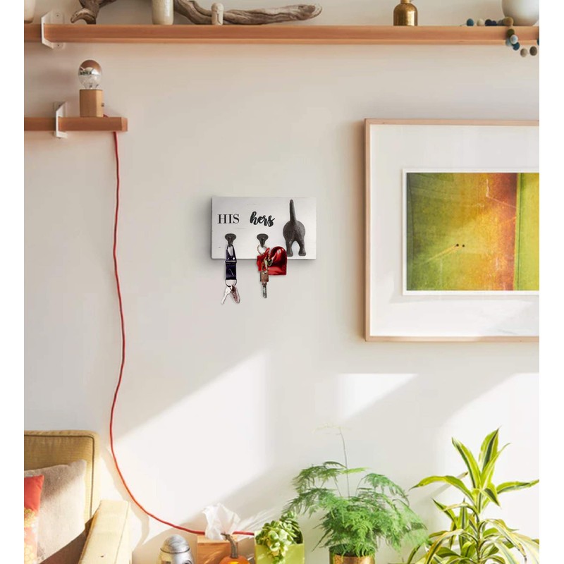 Mud Pie HIS, HERS & PUP WALL HOOK, White, Brown,