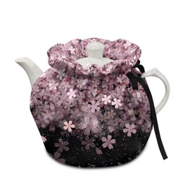 Poceacles Tea Cozies - Vintage Cotton Teapot Insulation Covers with Elastic Band - Pink Cherry Blossom Print for Breakfast & Kitchen Teapots