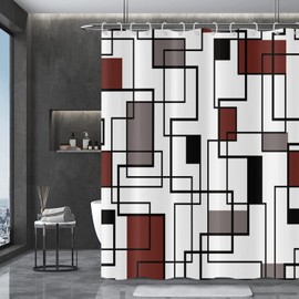 GCIREC Modern Abstract Burgundy Shower Curtain, Burgundy Grey Black Geometric Minimalist Aesthetics Bathroom Curtains Bathtub Decor Waterproof Machine Washable Fabric with 12 Hooks