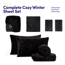 Fleece Sheets King Size – Deep Pocket Bedding Toasty Warm Microfleece Bed Sheets for Cold Weather Fall/Winter Comfort – Micro Fleece Fitted Sheet, Flat Sheet & Pillowcases