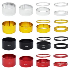 Pirhosigma Bicycle Headset Stem Washer Spacer 4 Sets 2/3/5/10/15/20mm Fits 1-1/8" (28.8mm) heads steerer tubes for MTB Road Bike Aluminium Alloy Gold Silver Black Red