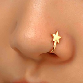 Aneneiceera Vintage Star Nose Ring Hoop Gold Tiny Star Nose Ring Stud Tiny Star Nose Screw Stud Ring Boho Star No Piercing Nose Hoop Clip on Nose Ring Jewelry for Women (Gold)