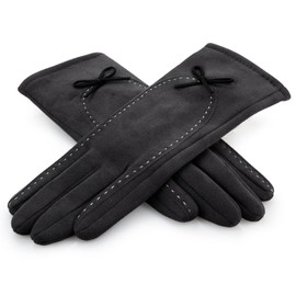Rose Black Winter Gloves for Women - with Cute Bow - Finest Selection, darkgray