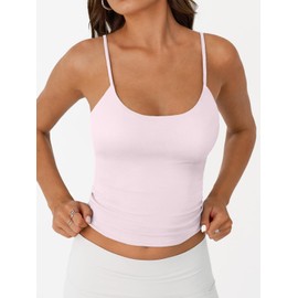 Trendy Queen Womens Summer Tank Tops Double Lined Going Out Teen Girls Y2k Sleeveless Backless 2025 Workout Cami Adjustable Light Pink XS