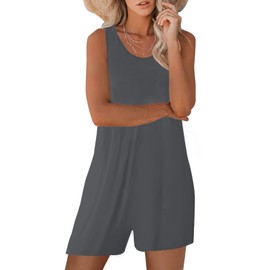 Nfsion Womens Summer Casual Sleeveless Rompers Tank Crewneck Wide Leg Loose Shorts Jumpsuit Overalls with Pockets X-Large Gray