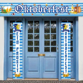 AIBIIN Oktoberfest Decorations Set Blue and White Bavarian Oktoberfest Fence Banner Porch Banner Kit Bavarian Oktoberfest Door Banner Decorations Beer Festival Party Supplies