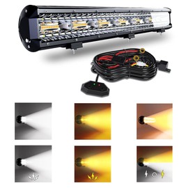 SLARY 20 Inch 126W LED Light Bar White/Amber Flasing Strobe Light with Six Modes Driving Fog Lights Spot Flood Combo Beam Bumper Lights with Switch Wiring Harness for Offroad Truck 4WD SUV ATV UTV