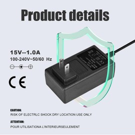 15V 1A Power Supply Plug 5.5mm x 2.1mm 15v Power Supply for Litter Robot 3 Cat Open air self Cleaning Box