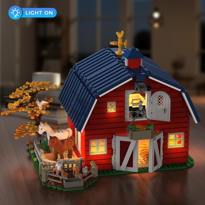 INSOON 1405 PCS Farm Barn Building Set with Light, Western