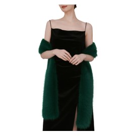 Roniky 71" x 6" Faux Fur Long Scarf for Women – Soft Plush Winter Wrap, Elegant Satin Back, Oversized Luxe Stole, Cozy Fashion Accessory (Dark Green, One Size)