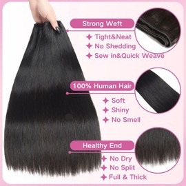 Beauty Queen 16A Straight Bundles Human Hair 16 18 20 Inch 100% Unprocessed Weave 3 Bundles Thick Brazilian Remy Hair Extensions for Women Natural Color