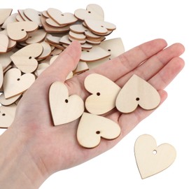 Pack of 100 Wooden Heart Discs, Heart Wooden Pendants, Confetti Hearts Wood Set, 40 mm Wooden Hearts Deco Discs with 10 m Jute Cord for Guest Book Labelling DIY Crafts