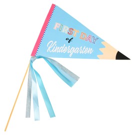 First Day of Kindergarten Flag, Cheerful Party Pennants with Ribbons and Wood Stick Celebratory Pennant Banner Flags Decorative Creative Kindergarten Flag for First Day of School Decorations