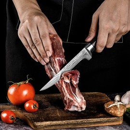 Ytuomzi Boning Knife 6-inch High Carbon German Steel Flexible Fillet Knife for Fish – 6" Razor Sharp Deboning Knifves for Meat Poultry Chicken Cutting l Ergonomic Pakkawood Handle, Gift Box