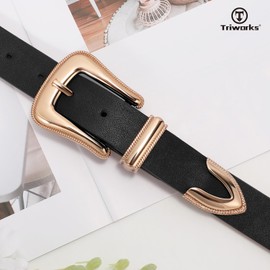 TRIWORKS Women Leather Belt Fashion Leather Waist Belt for Pants Jean Ladies Western Leather