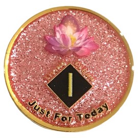 1 Year NA Flowering Lotus Pink Glitter Medallion, Chip, Token