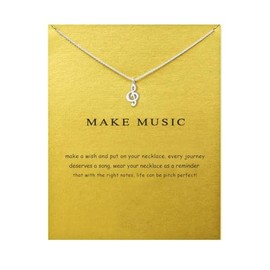 Minimalist Simple Tiny Music note Pendant Necklace for Women Necklace with Meaning Card Musician Jeweiry-Silver