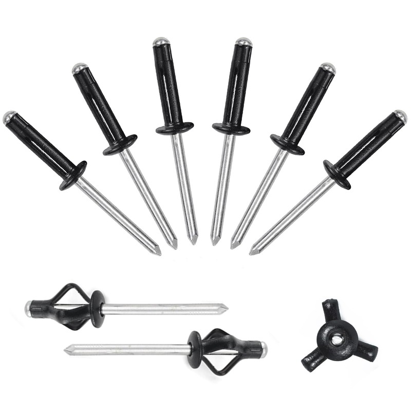 ALLCLEAN 3/16" x 3/4" Tri-Fold Rivets Assortment - 150Pcs,Black Tri-fold