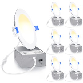 Ensenior 6 Pack 4 Inch Ultra-Thin LED Recessed Ceiling Light with Junction Box, 2700K/3000K/3500K/4000K/5000K Selectable, 9W 75W Eqv, Dimmable Can-Killer Downlight, 750LM High Brightness - ETL