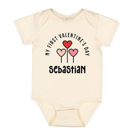 TATY Kids My First Valentine's Day Sebastian Baby Infant One Piece Bodysuit 12 Months Natural