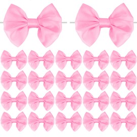 20 Pcs Twist Tie Bows for Treat Bags, Premade Bows Satin Ribbon Bows for Gift Wrapping Tying Up Packages Present Bags Bakery Candy Bags Ribbon Bow Gift Wrap Bows (Pink)