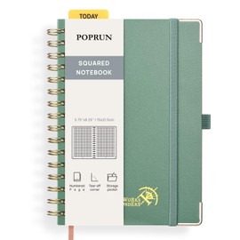 POPRUN Spiral Bullet Squared Journal Notebook, [A5 Size] - 120 Gsm Thick Paper, 141 Numbered Pages, Wirebound Notepad for Men & Women with Pocket, Index Tabs, 8 Perforated Sheets, Midnight Green