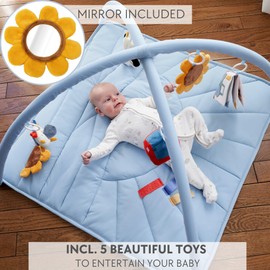 Beautiful Baby Play Gym and Tummy Time Mat - Soft Mat with 5 Farm Toys Creates The Perfect Activity Area for Your Girl/Boy - Stylish Infant Floor Playmat Fits Nicely with Any Playroom Decor
