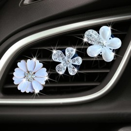 3Pcs Bling Daisy Air Vent Clips,Crystal Flower Car Air Fresheners Vents Clips Car Air Conditioning Outlet Clip Rhinestone Cute Car Interior Decoration Car Decor Charm Bling Car Accessories for Women