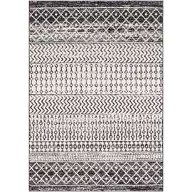 Constantinople 5' 3" x 7' 6" Moroccan Bohemian Pattern - Farmhouse Area Rug - Rectangle - Polypropylene - Black, Light Gray, Medium Gray, White