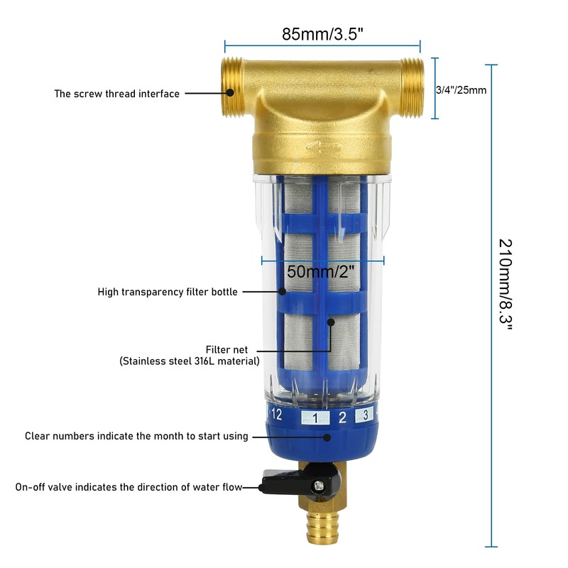 Water Filter, Reusable, Spin-Down Sediment Water Filter with Male Thread,