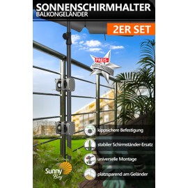 4smile SunnyBoy Parasol Holder, Balcony Railing, Set of 2, Anthracite, Parasol Holder, Balcony, Universal Umbrella Stand, Balcony Railing